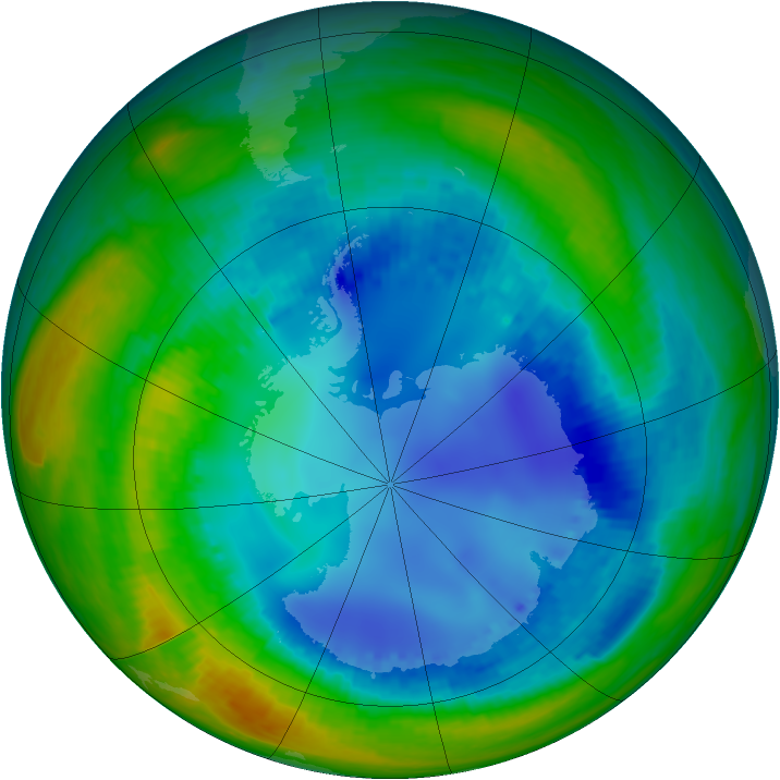 Antarctic ozone map for 10 August 2001